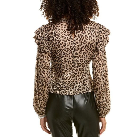 $495 IRO Magena Ruffled Shoulders in Black Leopard Blouse - Picture 2 of 2